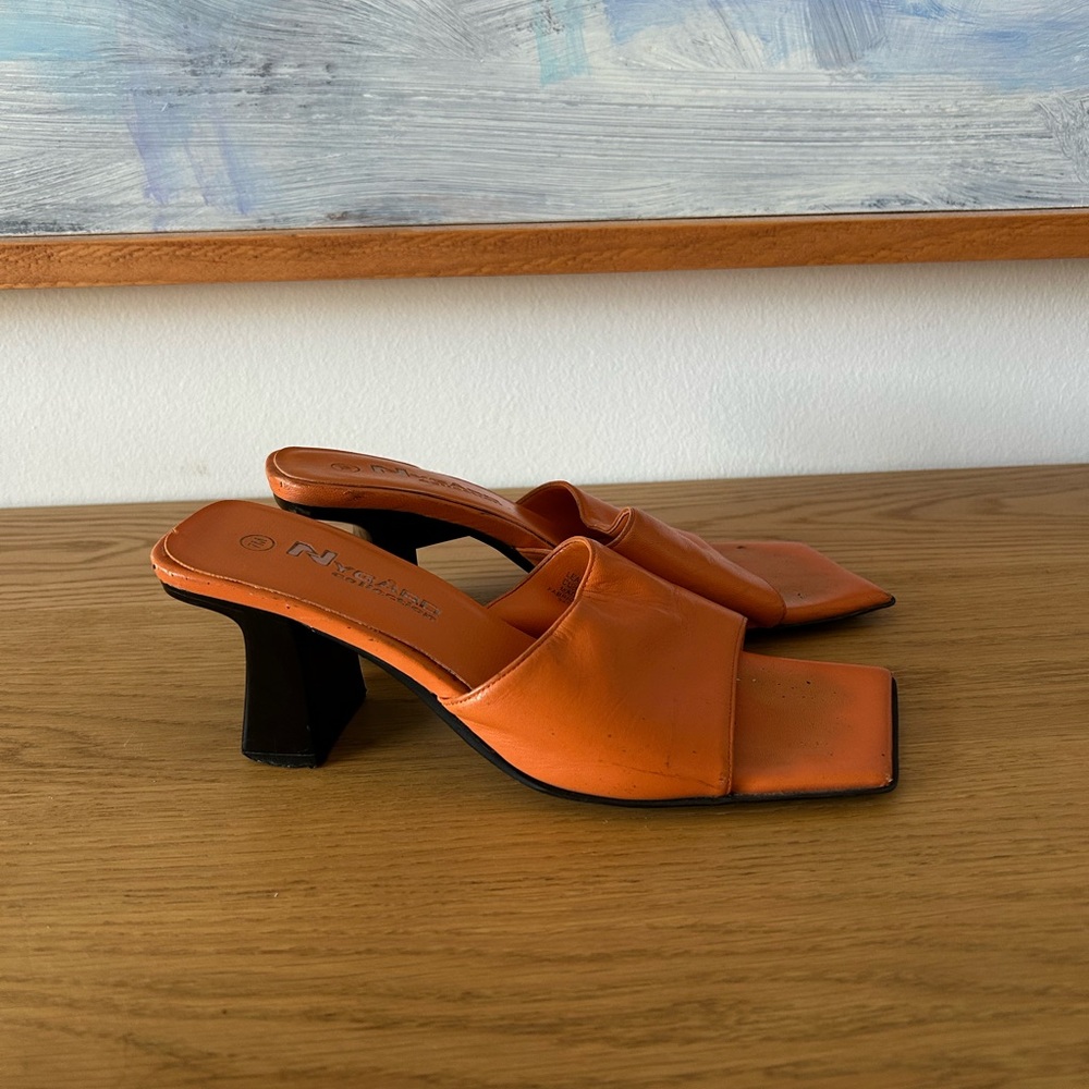 Vintage Orange Heeled Mules